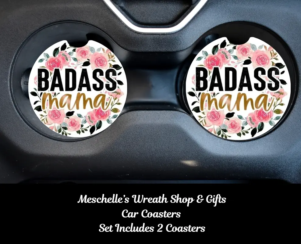 Badass Mama Car Coasters - Cute Car Decor, Stylish Functional Auto Interior Accessories, Car Accessories
