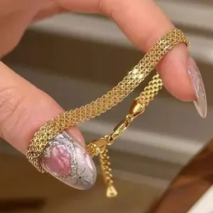 Waterproof Chunky Chain Bracelet for Women - 14K Gold Plated Trendy Adjustable Chain Bracelet - Lightweight Stainless Steel Jewelry