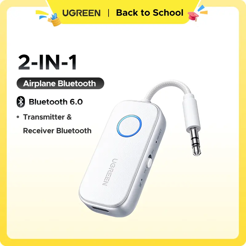 UGREEN Airplane Bluetooth 6.0 Transmitter Receiver for 2 Airpods or Headphones, Airplane Travel Essentials 2-in-1 Wireless Bluetooth Adapter, 3.5MM AUX Jack Adapter on Flight, TV, Car Stereo,Summer Sale tiktokshopbacktoschool