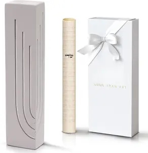 Chic Urban Mezuzah for Door | Concrete Jewish Door Mezuzah Case with Shin |  in 4-Inch and 6-Inch Sizes | Includes Printed Shema Scroll, Self-Adhesive Backing &  Box