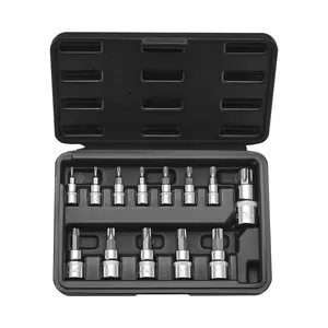 13-Piece Multi-Size Star Shape Torx Bit Socket Set, T8-T60 Sizes, S2 Alloy Steel & Cr-V Steel Construction, 1/4 in-3/8 in-1/2 in Drives, Drop-Resistant Enhanced Storage Case, for Mechanics & Auto Repair