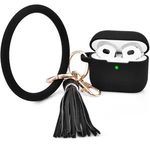 Durable Silicone Protection Cover Accessory for Apple Airpods 3 with Keychain, Port