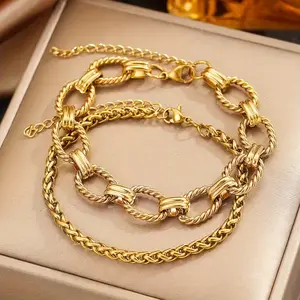 Stainless Steel Figaro & Cuban Chain Bracelet Set Double Layer Stackable Minimalist Rust Proof Durable Stylish for Daily Wear Holidays Gifts Men Women Modern Fashion Accessories