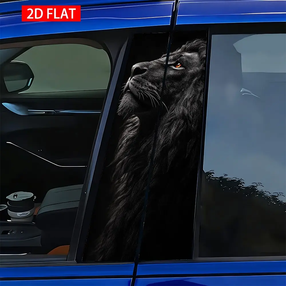 2 Sets Black Lion Style Car B Pillar Stickers, Easy Peel Off, Sunscreen Waterproof Scratch-Resistant, Suitable for All Models, Car Decals, Car Exterior Decorative Stickers, Vehicle Decoration