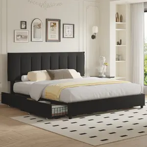 VECELO Bed Frame Wooden Headboard Footboard Heavy Duty Wood Metal Platform Twin Full Queen King Size Heavy Duty Mattress Foundation No Box Spring Needed