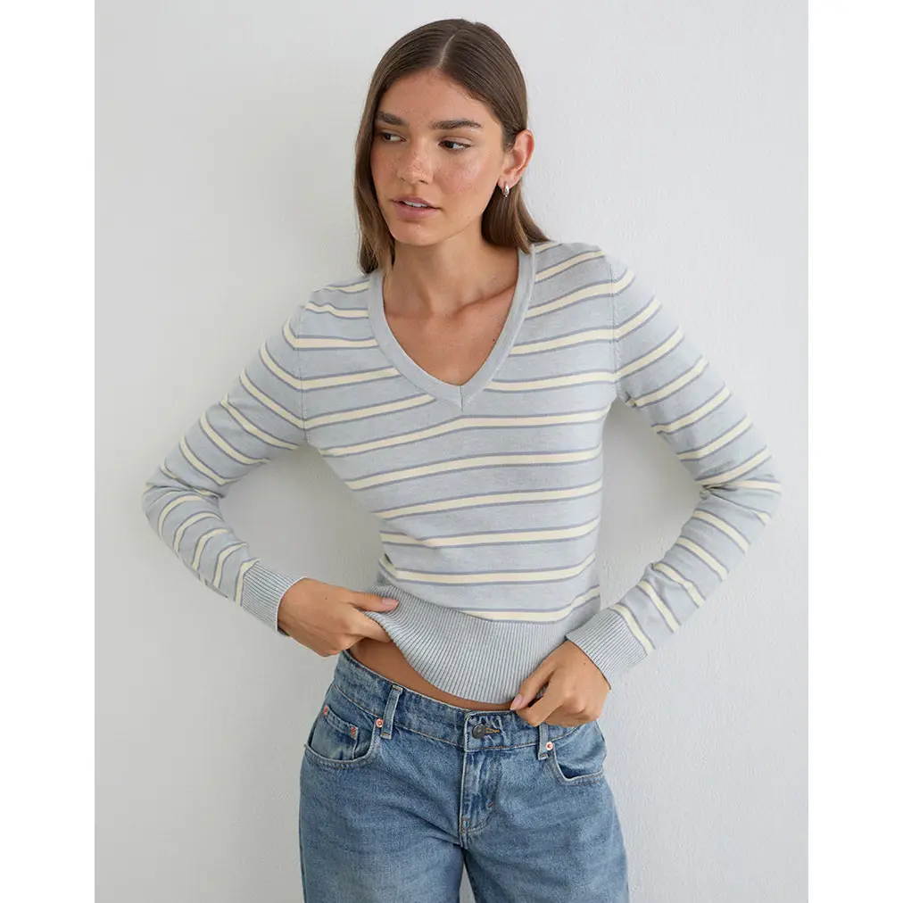 Yasra Jumper in Stripe Knit Cream Grey