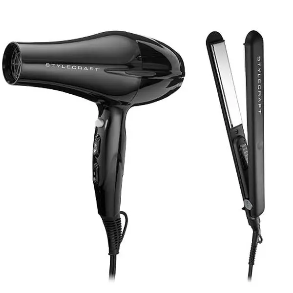 StyleCraft Stay-Temp Professional Hair Dryer & Titanium Flat Iron Styling Bundle