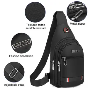 Men's Canvas Chest Bag with Headphone Jack Crossbody Sling Bag Holds Phone Tablet Wallet and Umbrella Ideal for Outdoor Sports and Travel