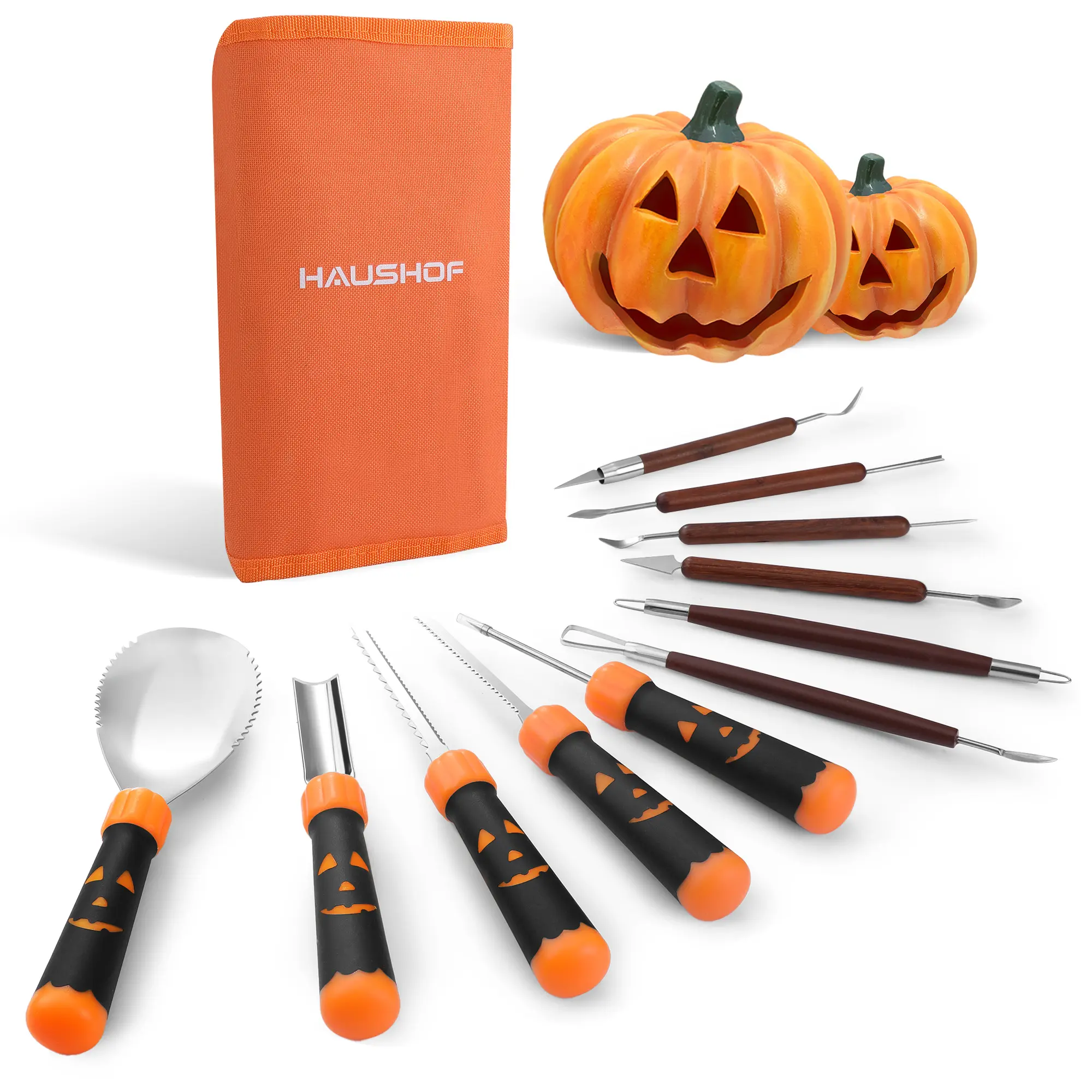 #backtoschool HAUSHOF Pumpkin Carving Tools with Stencils, 11-COUNT Halloween Pumpkin Carving Kit Professional Knives Set with Case, Halloween Gifts for Halloween Decorations