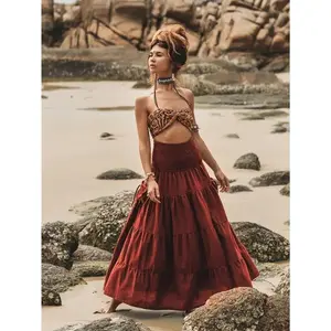 2024 New European and American Casual Skirt for Women Bohemian Loose Solid Color Long Skirt with Pockets Two-Way Wrap Skirt Bottoms Day