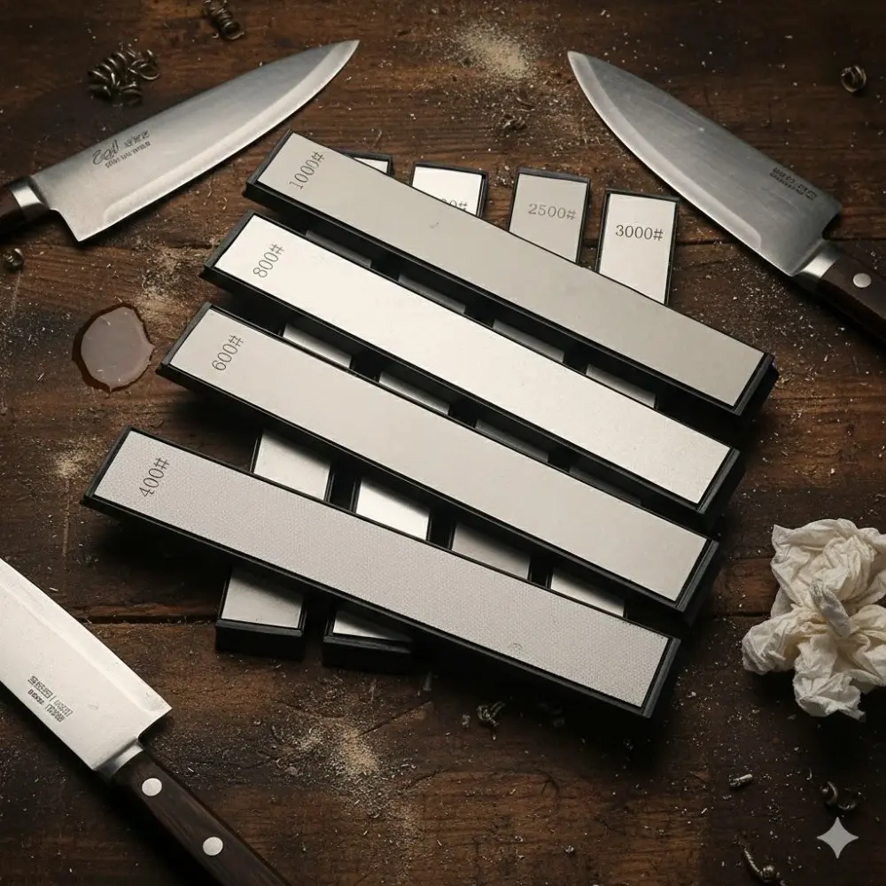 Diamond Whetstone Knife Sharpener: 80-3000 Grit Precision Blade Repair for Kitchenware, Kitchen & Tools. Portable, Durable with Anti-Slip Grip. Fast Sharpening for Knives, Scissors, Axes, Cutting. Professional Diamond-Coated Replaceable Stones.