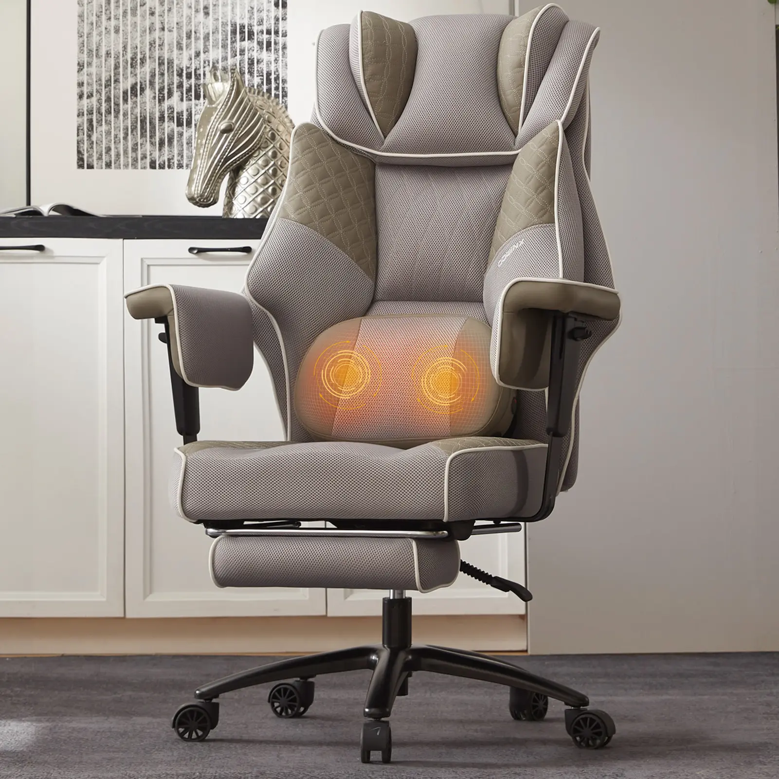 Dowinx Big and Tall Office Chair with Massage Lumbar Support,Executive Office Chair with Wide Thick Seat Cushion and Adjustable Armrest,Mesh Computer Gaming Chairs with Footrest Grey
