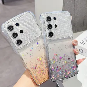 Glitter Rhinestone Drip Glue Heart Sequins Phone Case compatible with Samsung Galaxy S26 Ultra, S25 Plus, S24Ultra. Shockproof protective cover with durable and stylish design, perfectly fit for daily use.