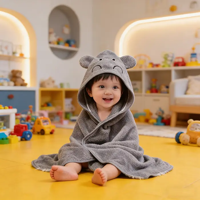Grey Ultra-Soft Hooded Baby Bath Towel-Swaddle Wrap, Highly Absorbent Toddler Towel Poncho Swaddling Robe for Newborns-Toddlers