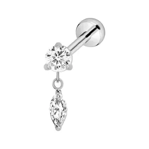 Crystal Drop Titanium Flat Back 18G 6mm Piercing Jewelry with Elegant Dangling Gemstone for Stylish Ear Piercings