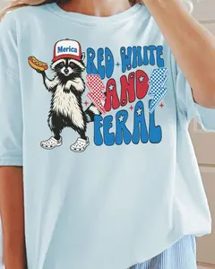 Red, White, & Feral Comfort Colors Adult Ring-Spun Cotton Tee PATRIOTIC graphic tees
