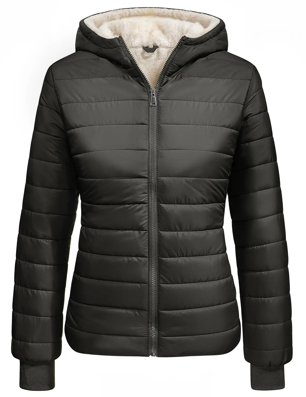 FASHORA Women's Lightweight Quilted Winter Jacket, Fleece Lined Hooded Puffer Coat with Full Zip Closure & Ribbed Cuffs for Cold Weather