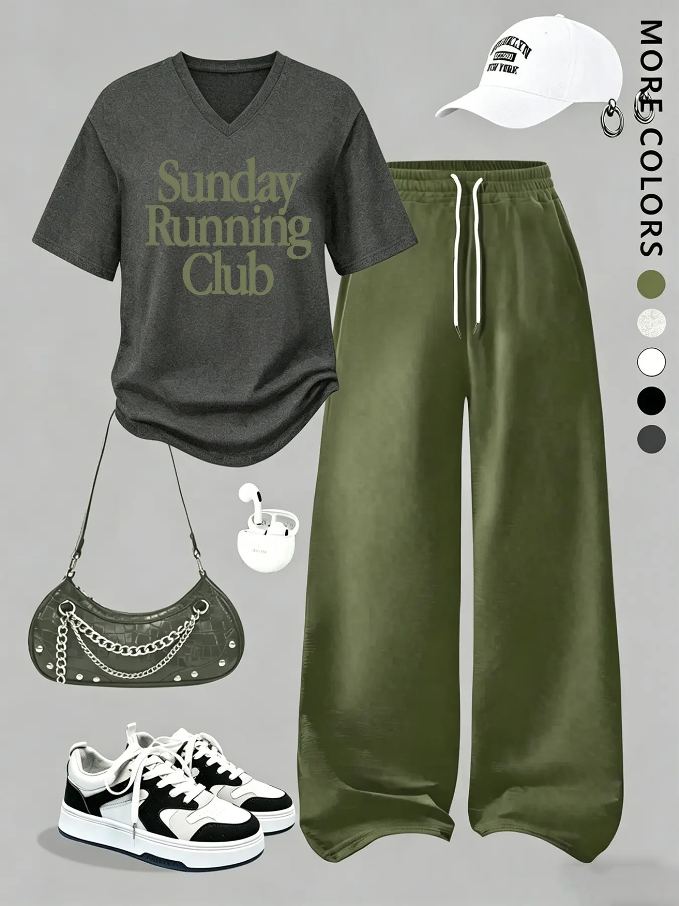 Women’s 2 Piece Outfits Y2K Casual V Neck Graphic T-Shirt and Wide Leg Sweatpants Set, Clothes, TikTok Trending Sunday Running Club Print Loungewear, Loose Fit Tracksuit for Streetwear, Jogging, Daily Wear, 2025 New Aesthetic Sporty Matching Set
