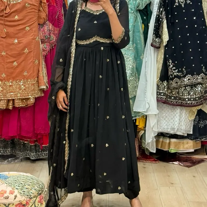 Women black   anarkali Traditional Women's Indian Dress for Weddings Casual Suit with Dupatta and Elegant Design Clothes Womenswear Faux Blooming Gown with Rich Sequins Embroidered Work