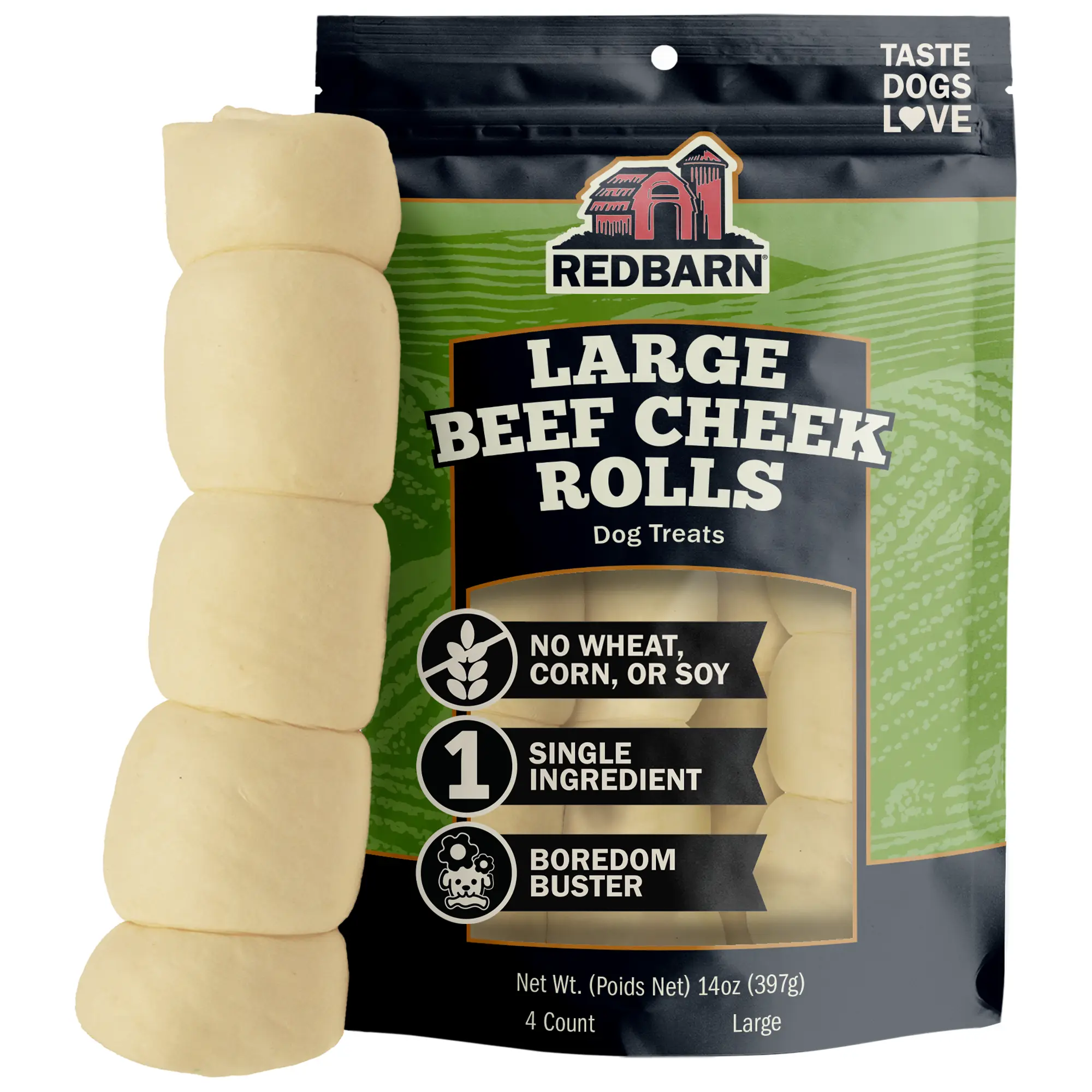 Redbarn Large Beef Cheek Rolls 100% Natural, Long Lasting Dog Chew