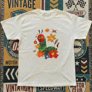 The Very Hungry Caterpillar white cotton t-shirt, unisex tee, crewneck, gift for him for her