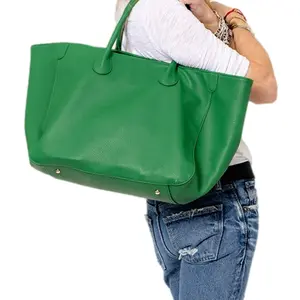 Green Vegan Leather Pebble Tote