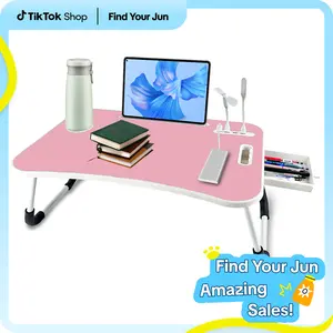 Home Essential Foldable Laptop Bed Table, Oversized Wooden Computer Tray with Cup Holder USB Fan Light, Durable Portable Work Station for Reading Writing on Bed Sofa Floor - Sleek Black Outdoorfun Books