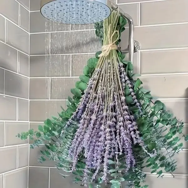 130pcs Natural Eucalyptus & Lavender Hanging Shower Bouquet - Bathroom Greenery, Rustic Farmhouse Home Decor, Table/Vase/Wall Accent Plant, Wedding Gift Idea, Plants
