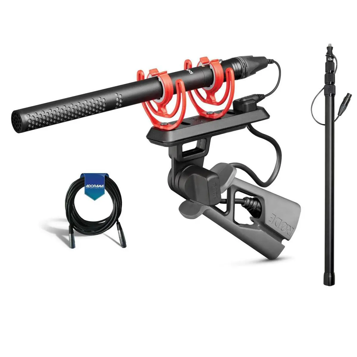 Rode Microphones NTG5 RF-Bias Broadcast Shotgun Microphone with PG2-R Pistol Grip, Windshield, PG2R Pro Cable and Bag - Bundle w/ K-Tek KE89CC 4-Section Boom Pole Bottom, 20' 6mm Rubber XLR Mic Cable