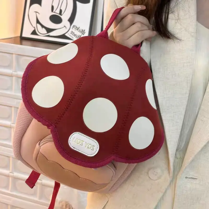 Red Mushroom Shaped Toddler Backpack White Polka Dot Kids School Bag Soft Cushioned Preschool Backpack for Daily Outings & Playdates