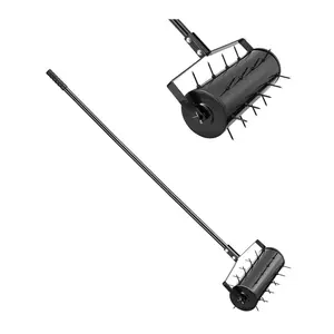 Rolling Lawn Aerator 18-inch Heavy-Duty Manual Rolling Aerator Lawn Black