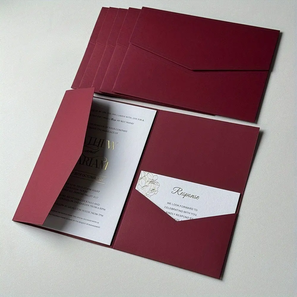 25pcs Tri-Fold Pocket Wedding Invitation Covers - Elegant Minimalist Design,DIY Envelopes for Weddings, Engagements, Birthdays, Baptisms & More - High-Quality Paper, No Power Needed, Wedding Invitation, Invitation Cards, Invitation Stationery