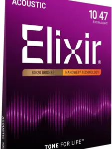 Strings, Acoustic Guitar Strings, 80/20 Bronze with NANOWEB Technology, Longest-Lasting Bright and Focused Tone For Life with Comfortable Feel, 6 String Set, Extra Light 10-47