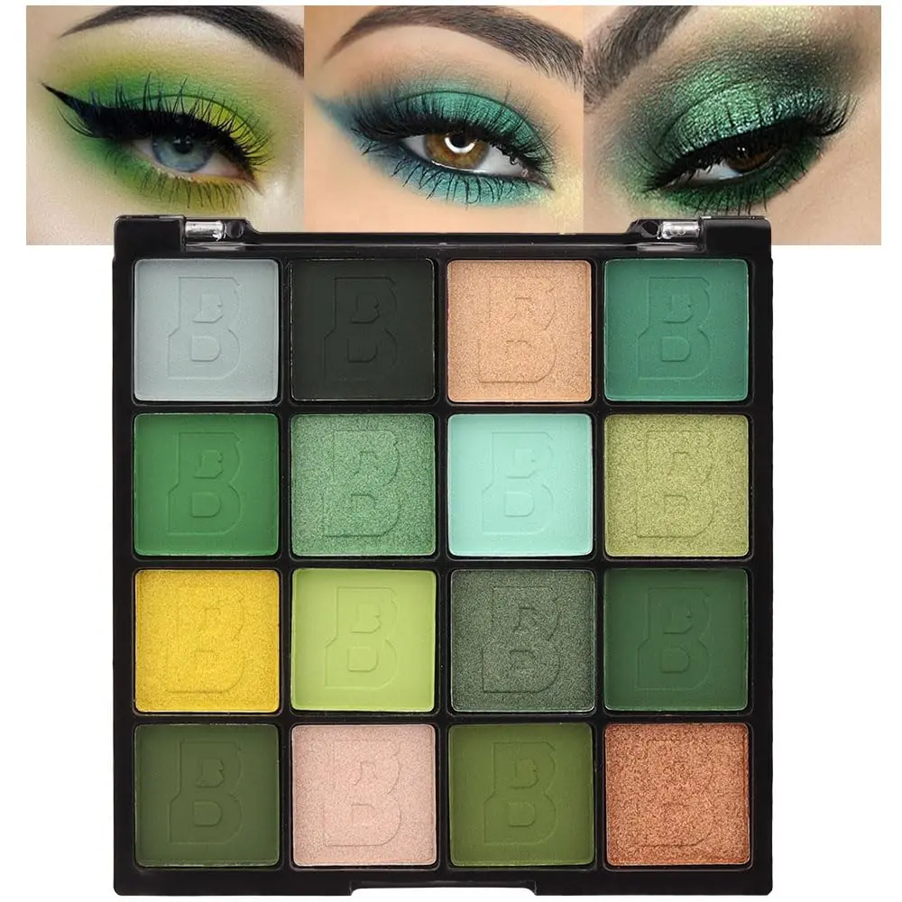 16 Colors Green Glitter Eye shadow Palette Makeup Waterproof Dark Light Green Yellow orange Brown Shimmer Highly Pigmented Pressed Sparkly Shiny Eyeshadow Palette paletas de sombras para de ojos