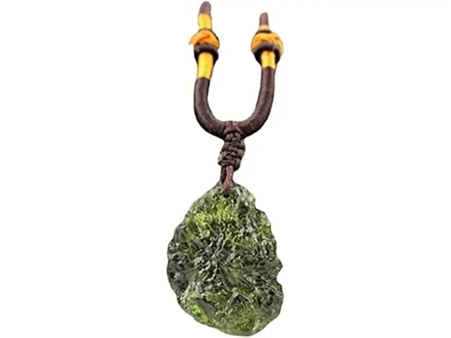 UNGUGU Authentic Moldavite Necklace, Raw Spiritual Healing Crystal Pendant, Genuine Czech Meteorite, Rough Irregular Stone with Adjustable Cord, Spiritual Pendant, Crystal Healing, Green Gemstone Pendant Necklaces