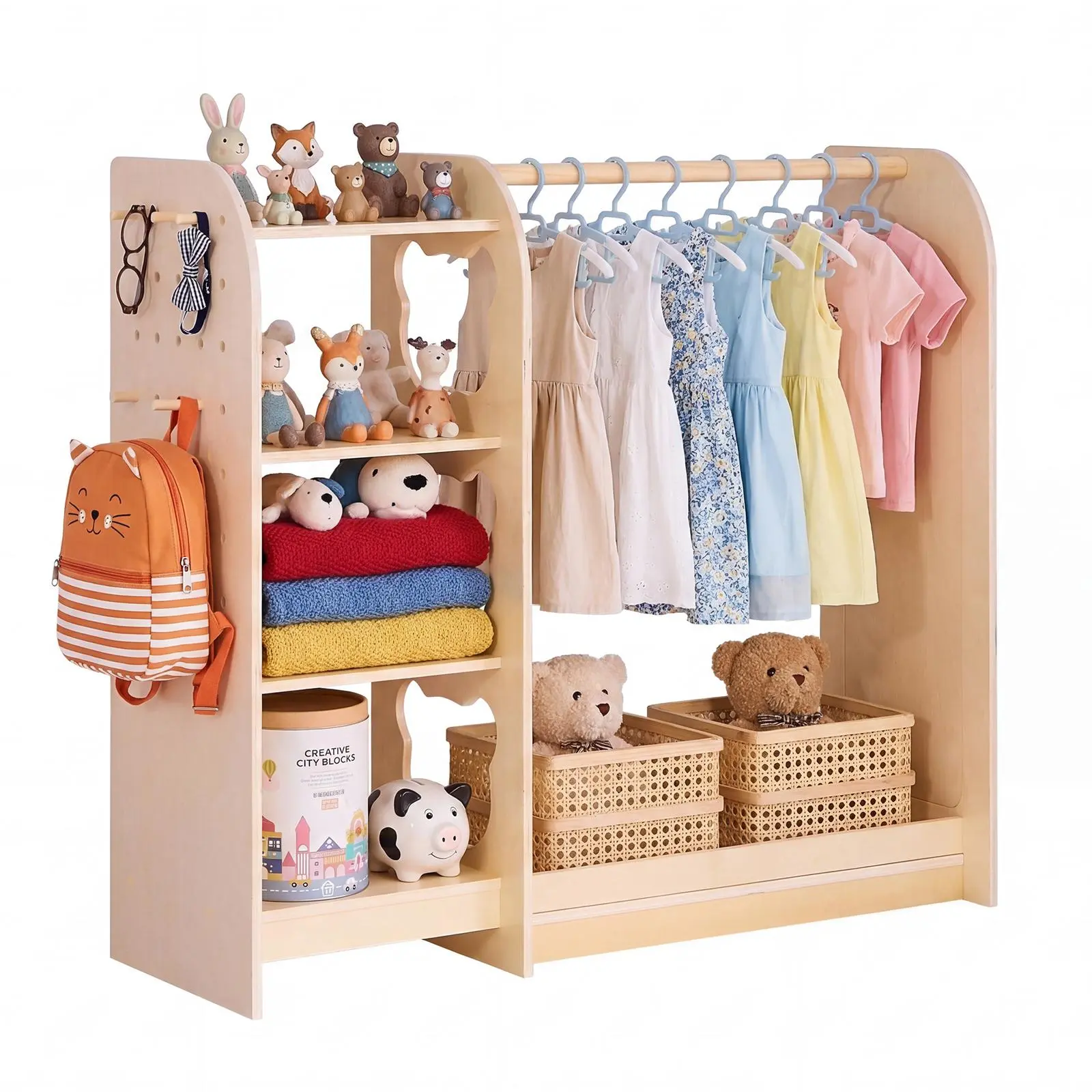 【SummerFinds】VEVOR Kids Dress Up Storage, with Mirror, Wooden Kids Dress Up Rack, Toddler Wardrobe Closet for Little Girls, Storage Armoire, Costume Organizer, Children Playroom Furniture, for Bedroom, Natural