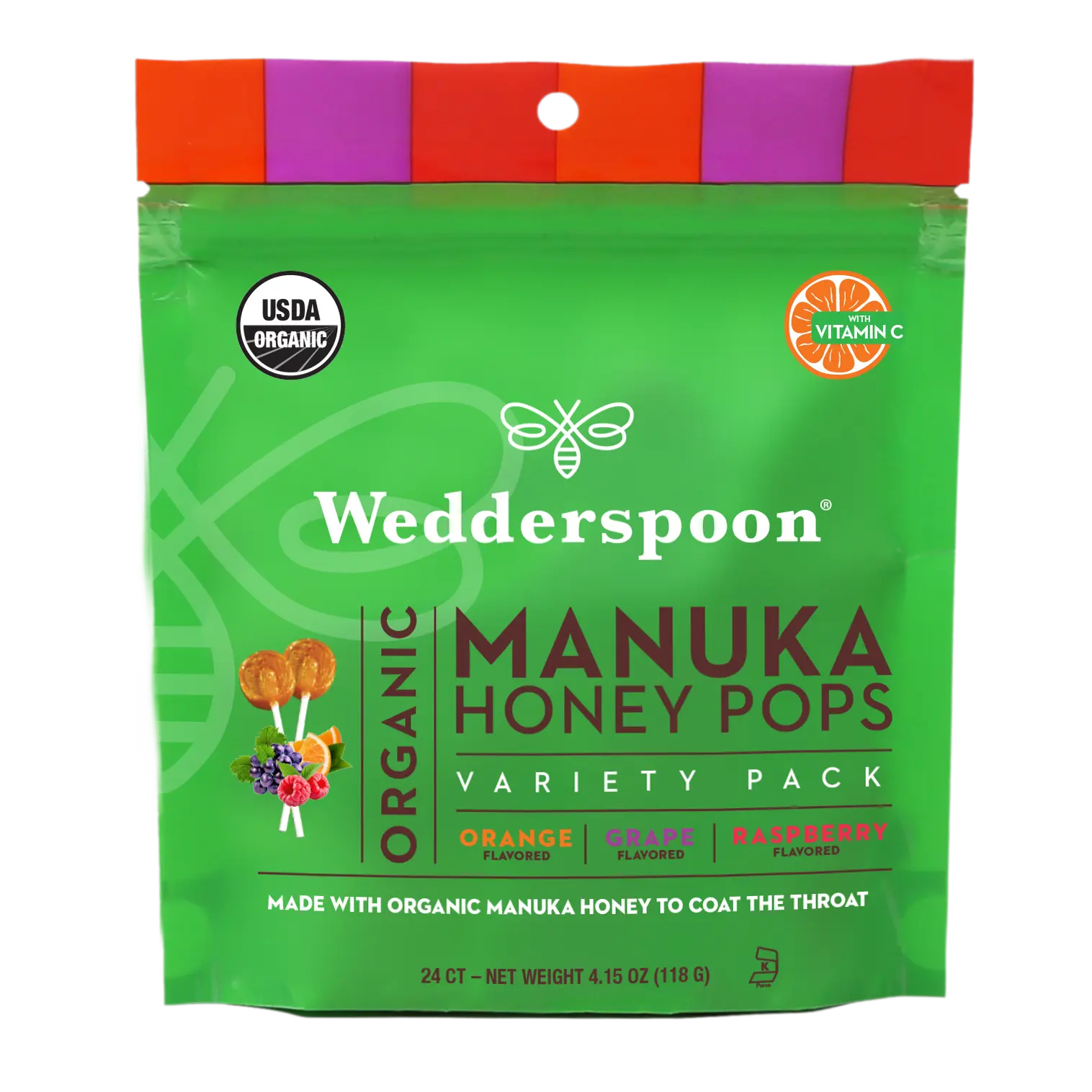 Organic Manuka Honey Pops - Variety Pack with Orange, Grape, and Raspberry flavors