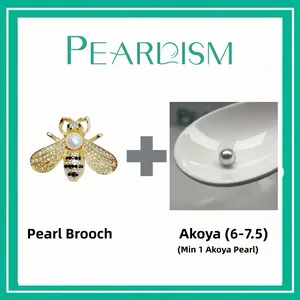 【Joey】Bee Brooch + Akoya 6-7.5mm ( Min 1 Akoya pearl per shell as gift) 【Open in live】Seawater AKoya Pearl