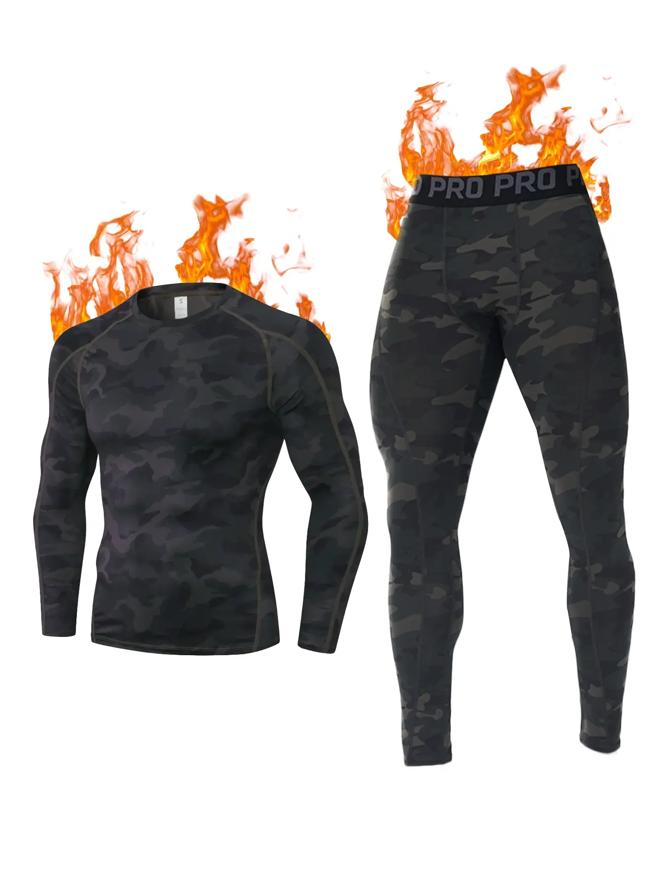 Men's Warm Underwear Set, Quick-Dry Compression Shirt and Pants, Ideal for Skiing, Mountain Biking, Fitness, Winter Sports Equipment, Sport Activewear