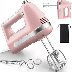 Electric Hand Mixer,  300W Hand Mixer Electric Handheld with 304 Beaters, Dough Hook,Hand Held Mixer with Turbo for Baking Cakes, Eggs, Cream (Pink)