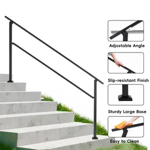 Cxforste Hand Rails for Outdoor Steps, 6-7 Step Handrail Stair Railing Kit, Wrought Iron Outdoor Handrails for Exterior Steps, Black Stair Handrail, Concrete & Deck & Porch Railing
