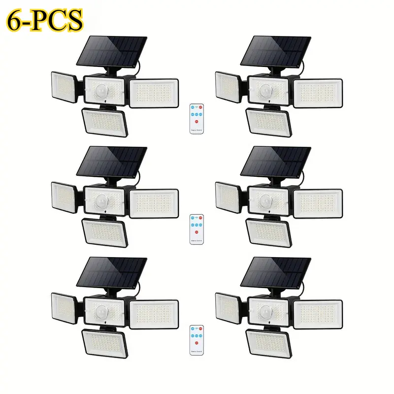 6pcs Solar Auto Sensor Outdoor Floodlights - Solar Garden Lights, Decking & Patio Lighting, Super Bright, 270° Lighting Angle, 4 Modes, Remote Control, Practical Home Gift, Suitable for Porch, Garage, Shipment within 1-2 Days