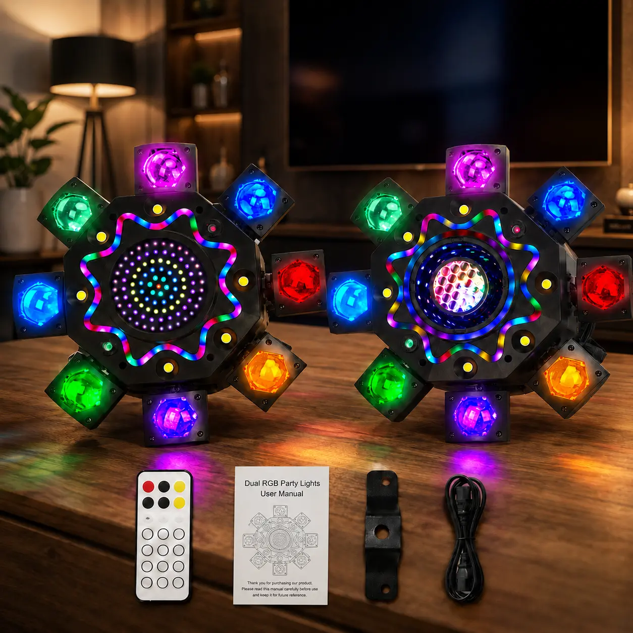 XDV 150W 8-Arm RGBW Party Light - Colorful Vajra & Abyss DJ Lighting with Laser Effects, Music Sync, Strobe, Remote Control, DMX512 for Home, KTV Events