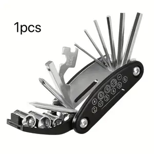 16-In-1 Multi-Functional Folding Bicycle Repair Tool Set, Durable Carbon Steel, Compact and Portable, Ideal for Road and Mountain Bikes