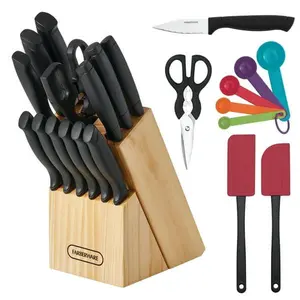 Farberware Juego Clásico de 23 Piezas de Cubiertos y Utensilios de Acero Inoxidable Que Nunca Necesitan Afilarse y Son Aptos para Lavavajillas en Negro