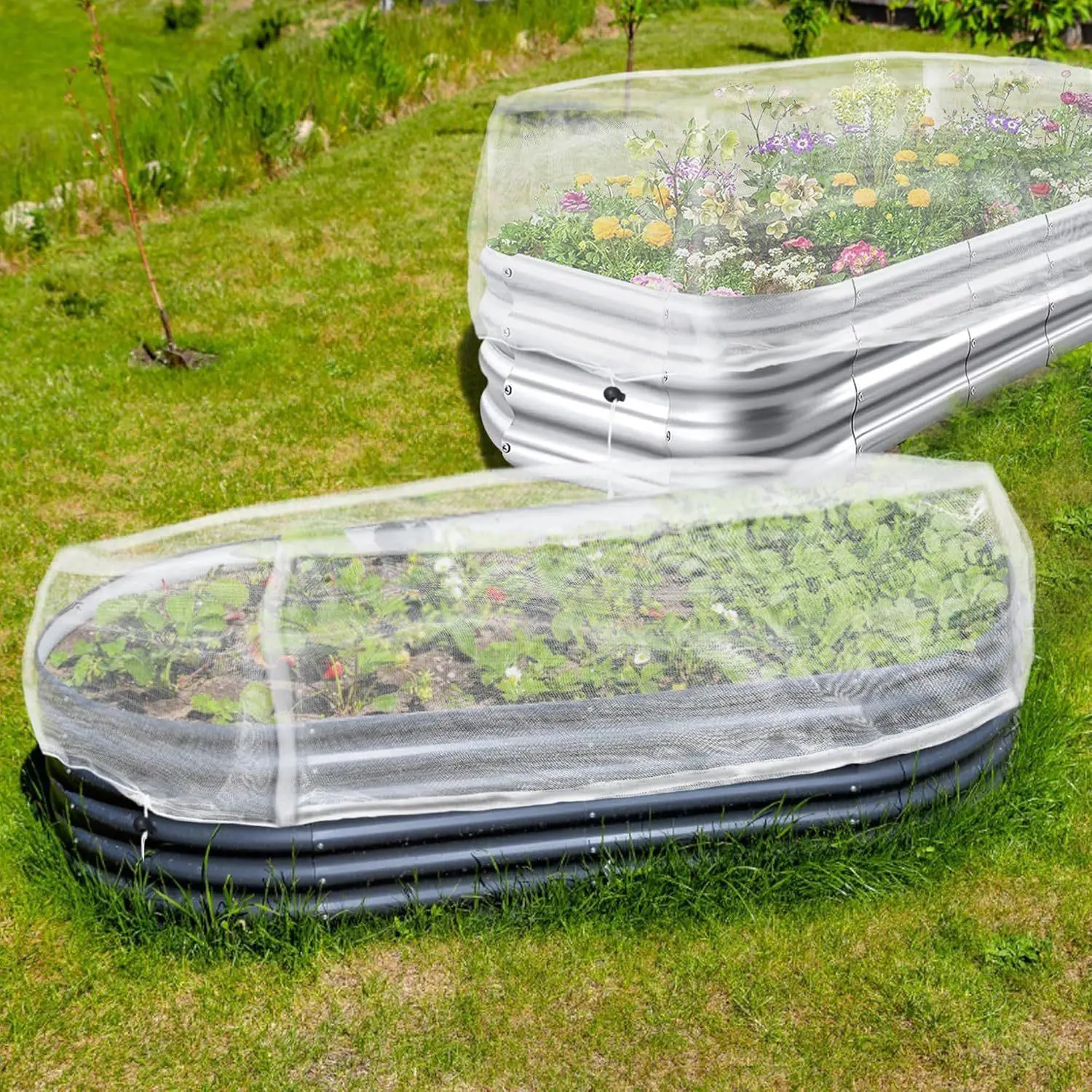 Outdoor Garden Vegetable & Flower Net Protective Cover, Adjustable Garden Netting with Drawstring, Insect Barrier for Plants, Reusable Plant Cover, Garden Bed Cover for Patios and Yards, Plant Protector, Garden Supplies