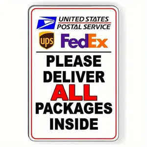 Retro Metal Cast Iron Tin Decor Sign - 12x8 inches (30cmx20cm), 2D Safe Package Delivery Indicator, Durable Express Sign, 4 Nail Holes for Easy Wall Hanging