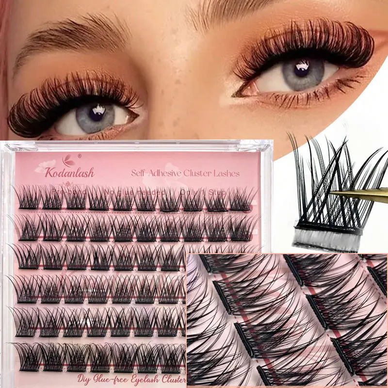 Self Adhesive Eyelashes Cluster Lashes Wispy False Eyelashes Extensions Individual Lashes 10-16mm Pre-bond Reusable Eyelashes DIY At Home, DIY Eyelash Extensions, Wispy Lash Clusters, Beauty Eyelash Clusters, Cosmetic False Lashes, DIY Makeup Lashes