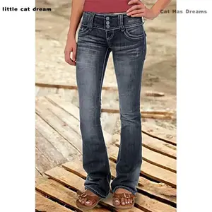 -2025 New Low Waist Vintage Ripped Button Jeans