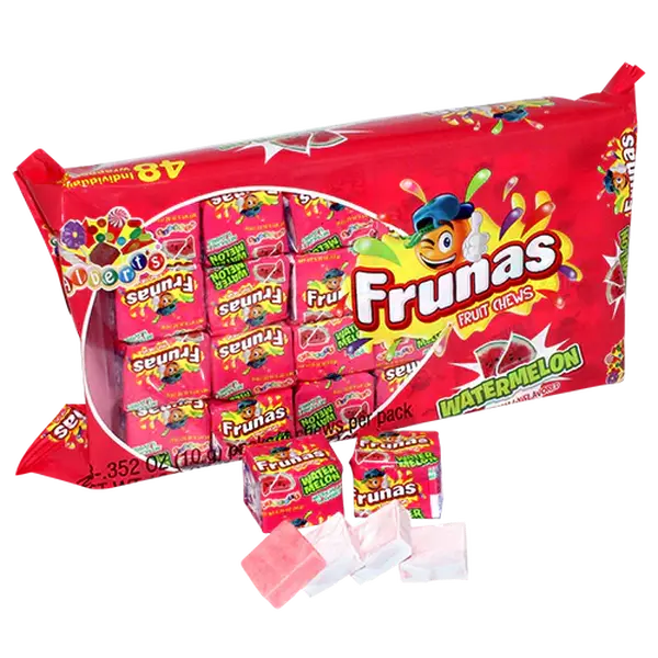 Frunas Fruit Chews Watermelon 48 ct. - Sweet Soft and Chewy Taffy with Watermelon - 48  Count Pack Snack Candy